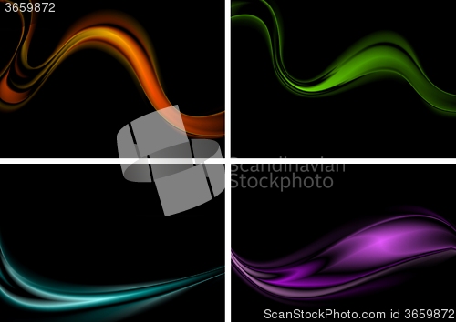 Image of Colorful abstract waves on black background