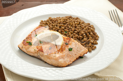 Image of Fillet of grilled salmon with lentils, 