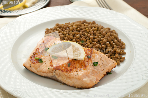 Image of Fillet of grilled salmon with lentils, 