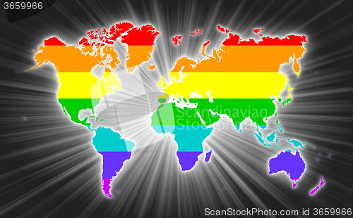 Image of Map of world with starburst on background