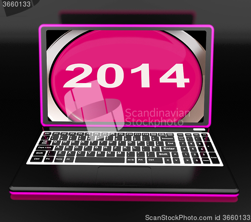 Image of Two Thousand And Fourteen On Laptop Shows New Year 2014