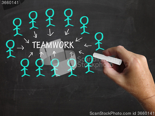 Image of Teamwork Stick Figures Shows Working As Team