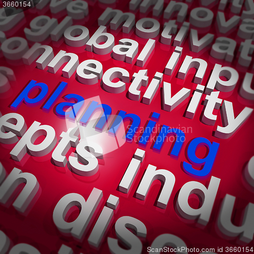 Image of Planning Word Cloud Shows Objectives Plan And Organize