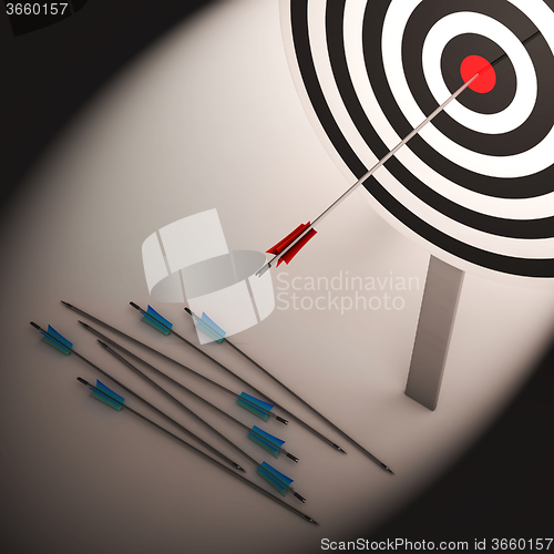 Image of Arrow On Dartboard Shows Failure Or Failed Shot
