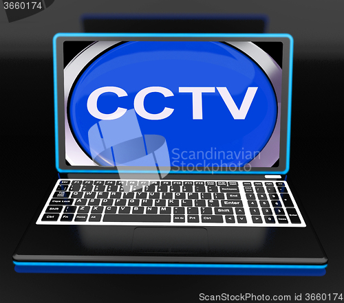 Image of CCTV Laptop Monitor Shows Security Protection Or Monitoring Onli