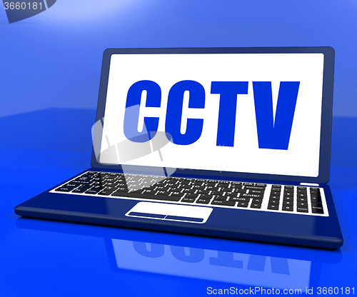 Image of CCTV Laptop Shows Security Protection Or Monitoring Online