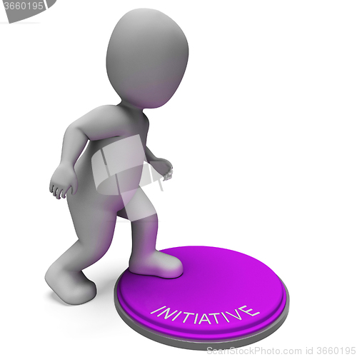 Image of Initiative Button Means Resourceful Inventive And Leader