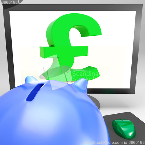 Image of Pound Symbol On Monitor Shows Britain Wealth