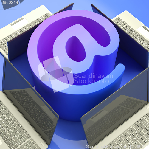 Image of E-mail Symbol Laptops Shows Mailing on Web