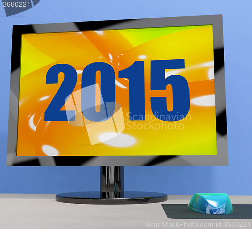 Image of Two Thousand And Fifteen On Monitor Shows Year 2015
