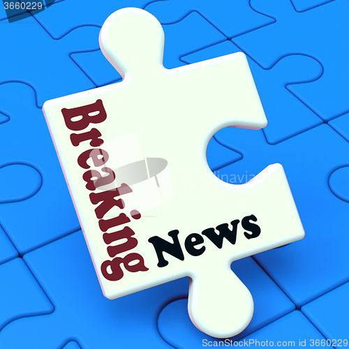 Image of Breaking News Puzzle Shows Newsflash Broadcast Or Newscast