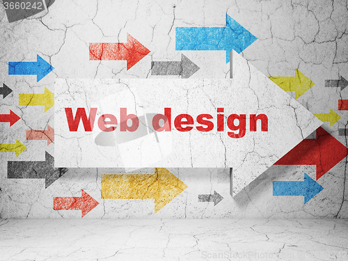 Image of Web development concept: arrow with Web Design on grunge wall background