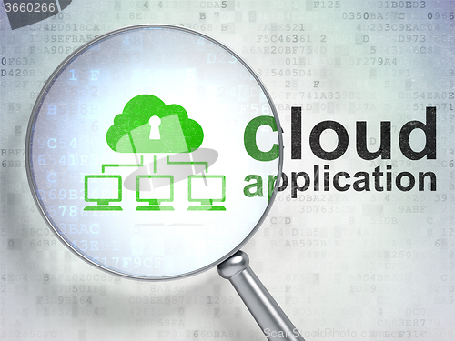 Image of Cloud technology concept: Cloud Network and Cloud Application with optical glass