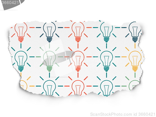Image of Business concept: Light Bulb icons on Torn Paper background