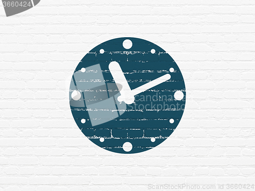 Image of Timeline concept: Clock on wall background