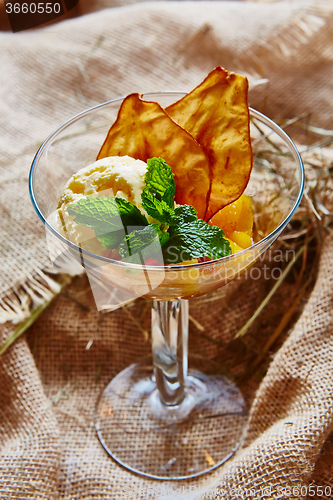 Image of Homemade ice cream with mint 