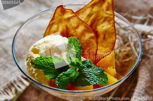 Image of Homemade ice cream with mint 