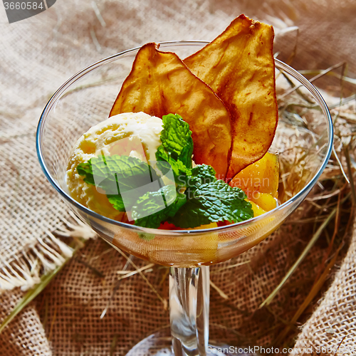 Image of Homemade ice cream with mint 