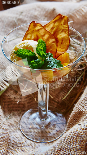 Image of Homemade ice cream with mint 