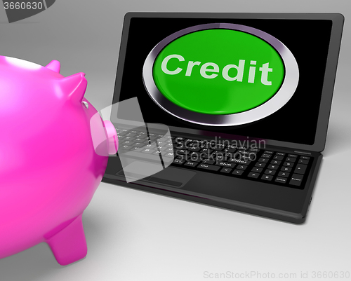 Image of Credit Button On Laptop Shows Financial Loan