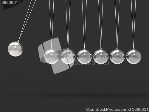 Image of Seven Silver Newtons Cradle Shows Blank Spheres Copyspace For 7 