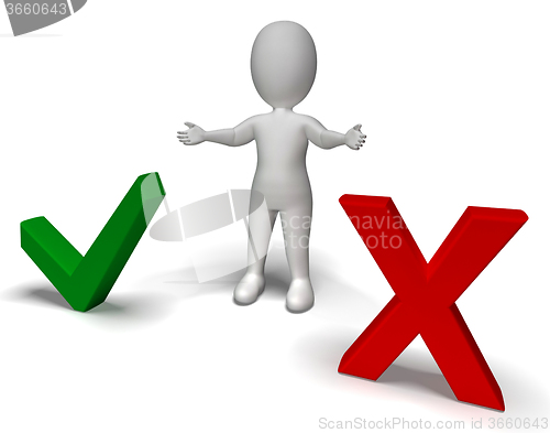 Image of Tick And Cross Symbols In Front Show Choice Or Decision