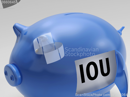 Image of IOU In Piggy Shows Borrowing From Savings