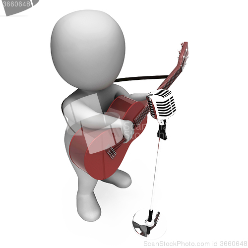 Image of Guitarist Character Shows Strumming Guitar Music On Stage