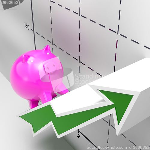 Image of Climbing Piggy Shows Growth, Investment And Earnings