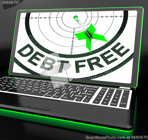 Image of Debt Free On Laptop Showing Financial Discharge