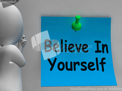 Image of Believe In Yourself Note Shows Self Belief