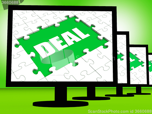 Image of Deal Monitor Shows Bargain Trade Contract Or Dealing