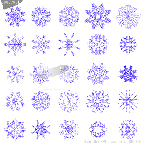 Image of Set of Different Blue Snowflakes