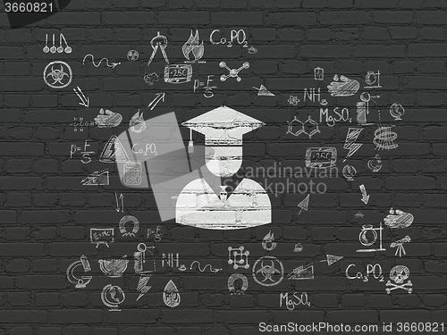 Image of Science concept: Student on wall background