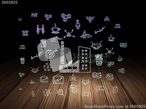 Image of Business concept: Industry Building in grunge dark room