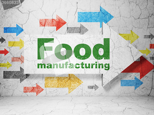 Image of Industry concept: arrow with Food Manufacturing on grunge wall background