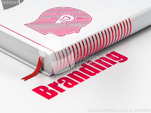 Image of Advertising concept: book Head With Light Bulb, Branding on white background