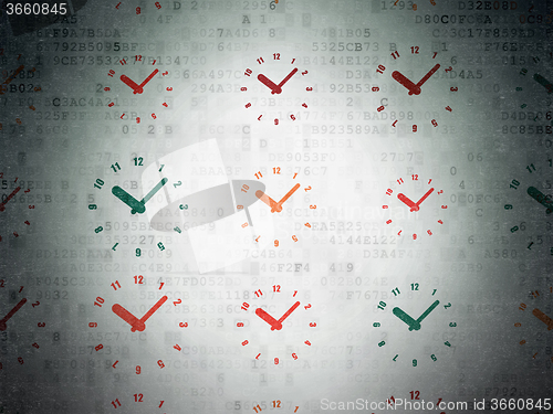 Image of Timeline concept: Clock icons on Digital Paper background