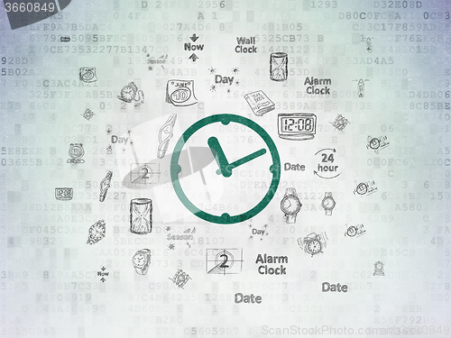 Image of Timeline concept: Clock on Digital Paper background