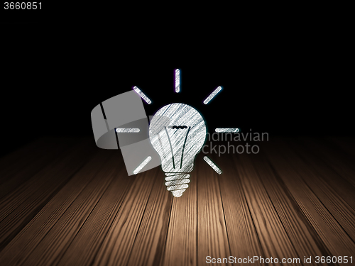 Image of Finance concept: Light Bulb in grunge dark room