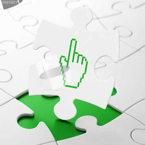 Image of Web design concept: Mouse Cursor on puzzle background