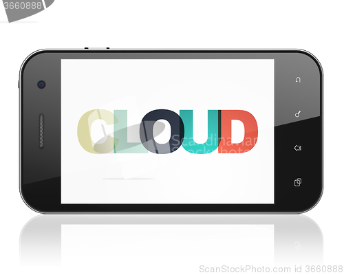 Image of Cloud computing concept: Smartphone with Cloud on  display