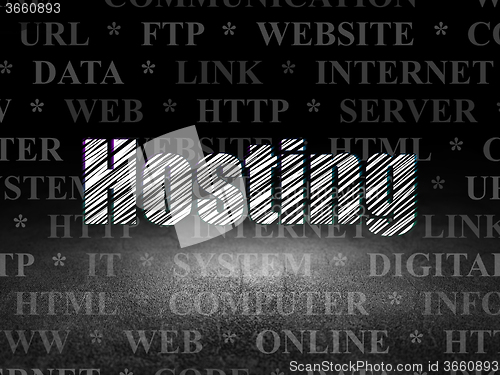 Image of Web development concept: Hosting in grunge dark room
