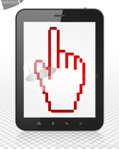Image of Web design concept: Tablet Pc Computer with Mouse Cursor on display