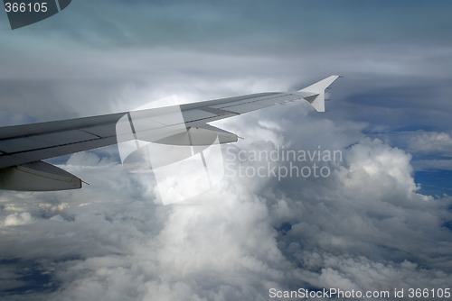 Image of Airplane wing with cumulonimbus