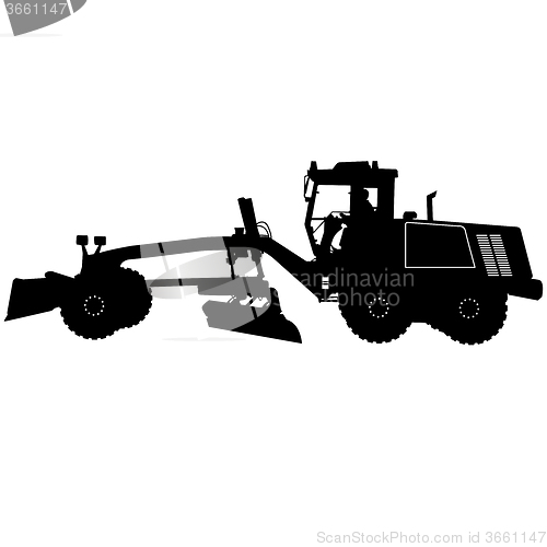 Image of Silhouette of a heavy road grader. illustration