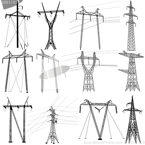 Image of Set electricity transmission power lines. illustration