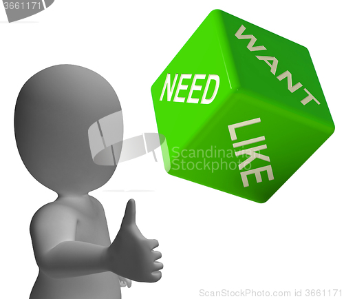 Image of Need Want And Like Dice Showing Yearning