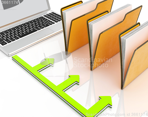 Image of Laptop And Folders Shows Administration And Organized