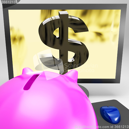 Image of Dollar Symbol On Monitor Shows American Success